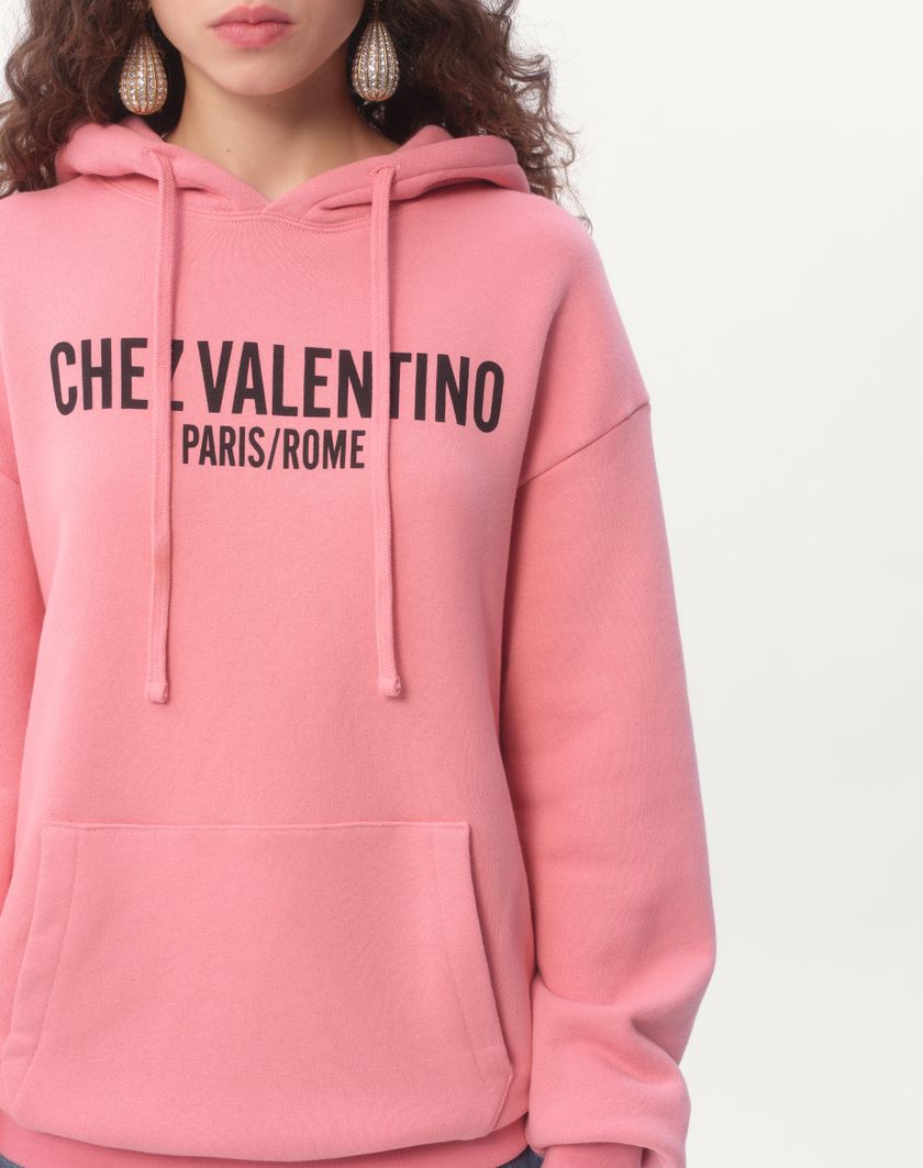 Valentino Handbags Felpa In Cotone Con Cappucco E Stampa Chez Valentino per Donna in Rosa | Valentino IT Offerta temporanea