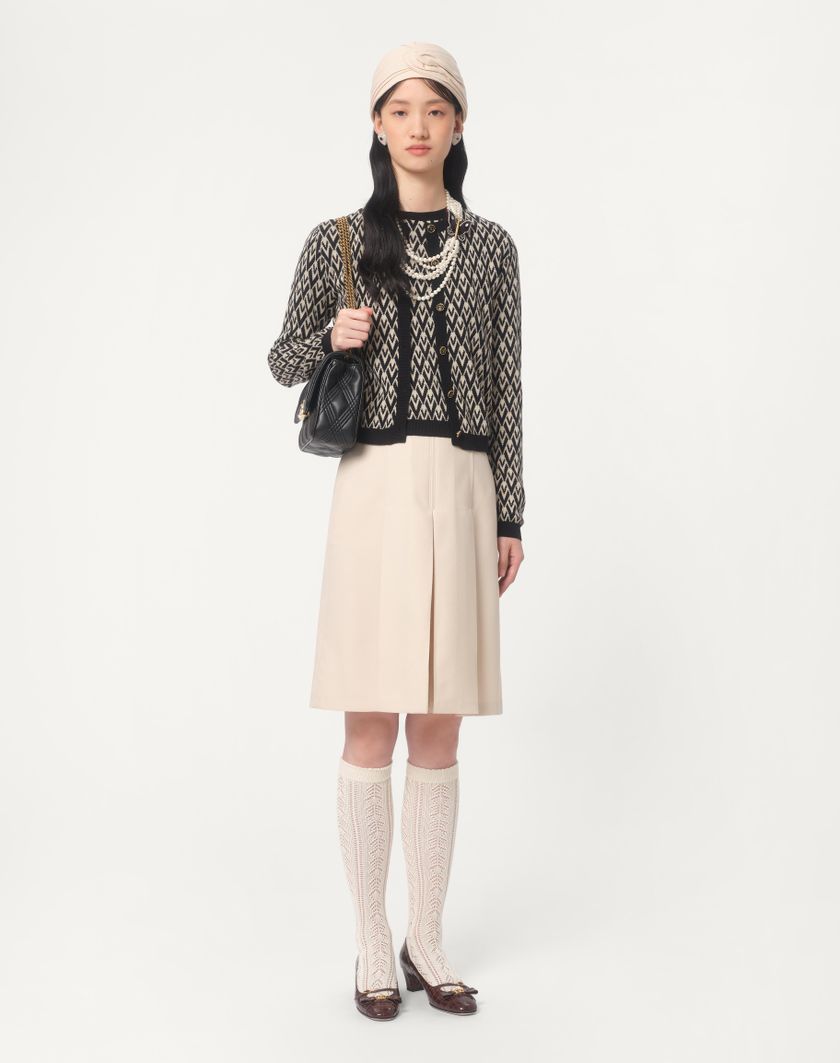 Valentino Handbags Maglia In Lana Jacquard Toute La V per Donna in Avorio/nero | Valentino IT Sconti VIP
