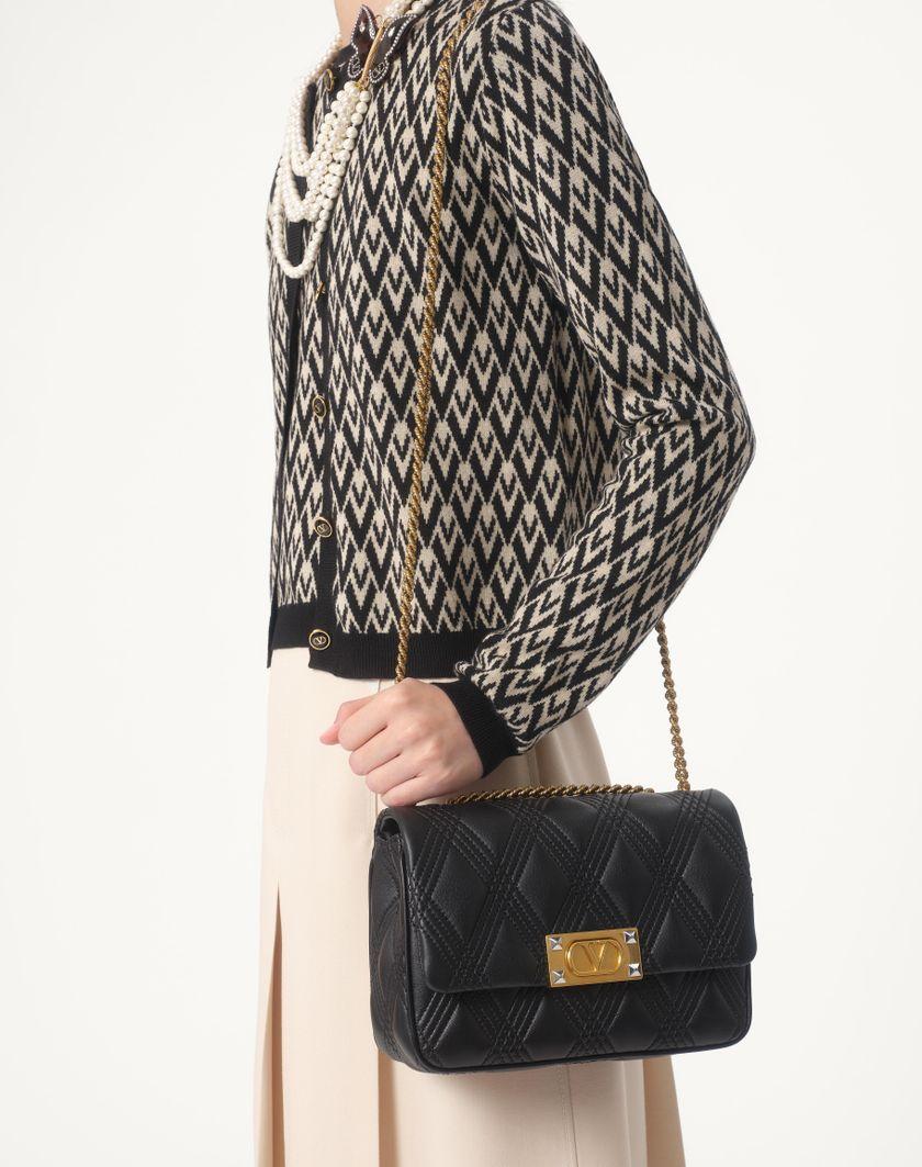 Valentino Handbags Maglia In Lana Jacquard Toute La V per Donna in Avorio/nero | Valentino IT Sconti VIP