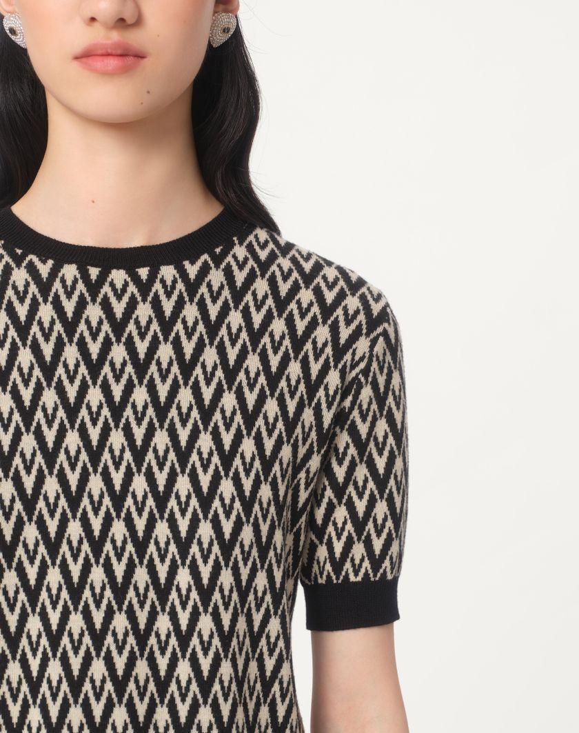 Valentino Handbags Maglia In Lana Jacquard Toute La V per Donna in Avorio/nero | Valentino IT Sconti VIP