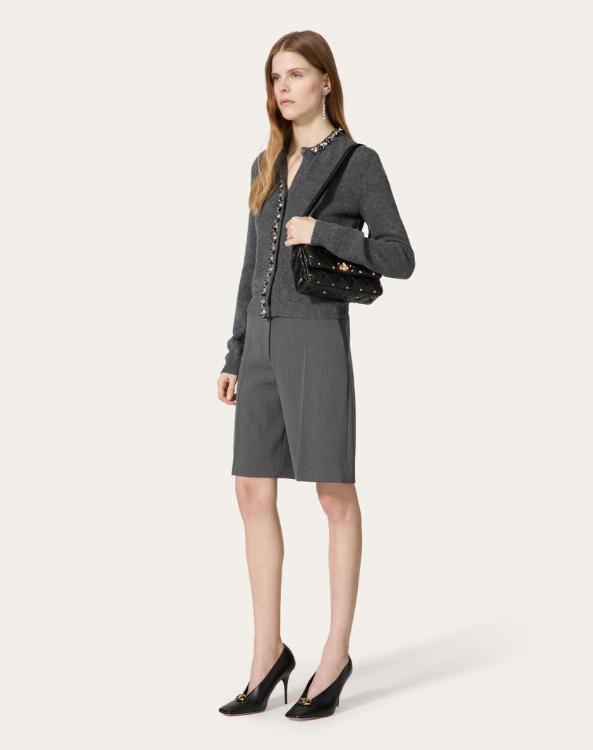 Valentino Handbags Cardigan In Lana Ricamato per Donna in Grigio Scuro | Valentino IT ACQUISTA ORA