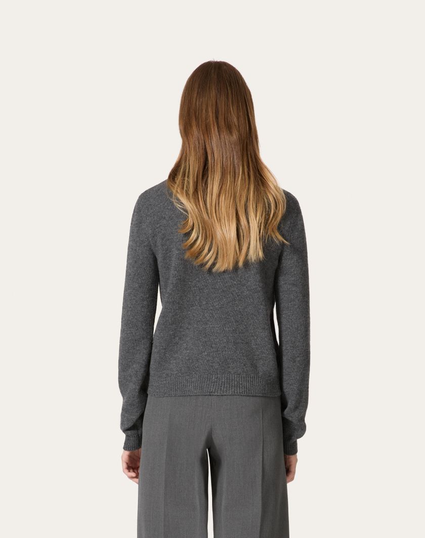 Valentino Handbags Cardigan In Lana Ricamato per Donna in Grigio Scuro | Valentino IT ACQUISTA ORA