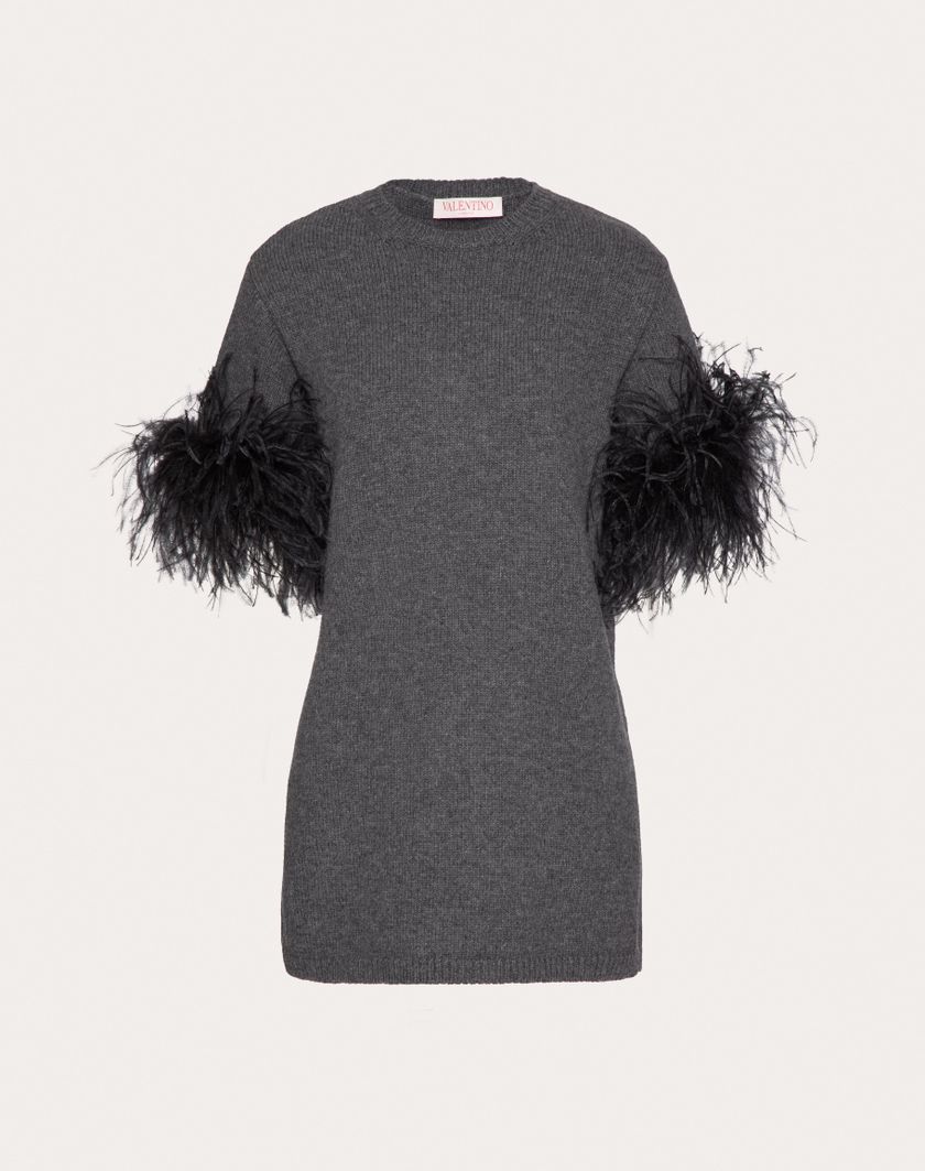 Valentino Handbags Maglia In Lana Con Piume per Donna in Grigio Scuro | Valentino IT Promozione temporanea