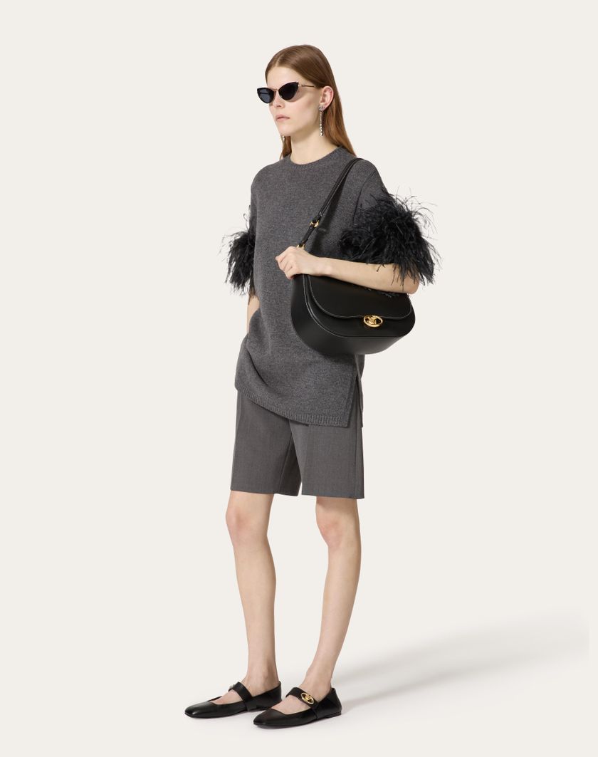 Valentino Handbags Maglia In Lana Con Piume per Donna in Grigio Scuro | Valentino IT Promozione temporanea