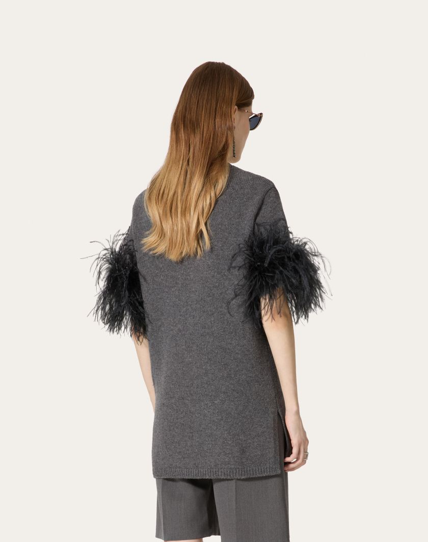 Valentino Handbags Maglia In Lana Con Piume per Donna in Grigio Scuro | Valentino IT Promozione temporanea