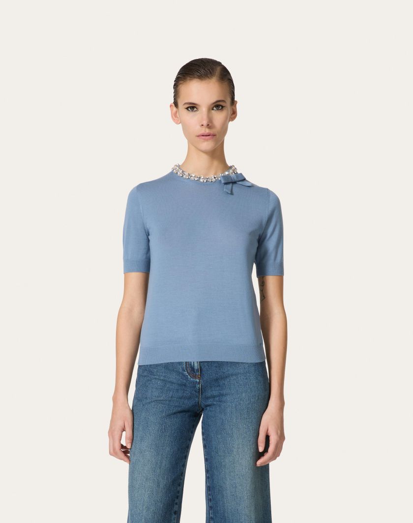 Valentino Handbags Maglia In Lana Ricamata per Donna in Comfit | Valentino IT Fino al 50% di sconto
