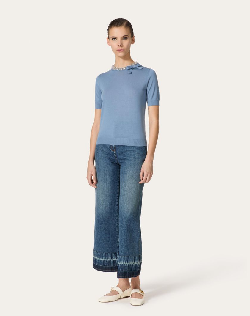 Valentino Handbags Maglia In Lana Ricamata per Donna in Azzurro | Valentino IT Fino al 60% di sconto