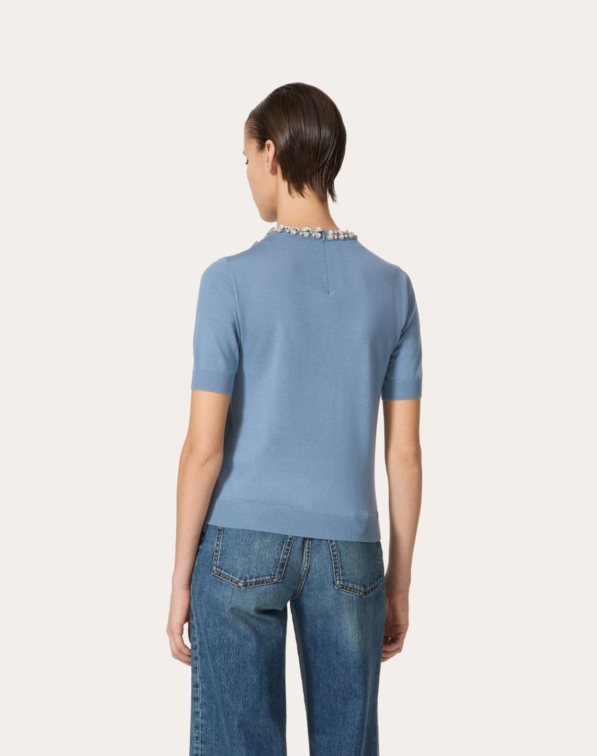 Valentino Handbags Maglia In Lana Ricamata per Donna in Azzurro | Valentino IT Fino al 60% di sconto