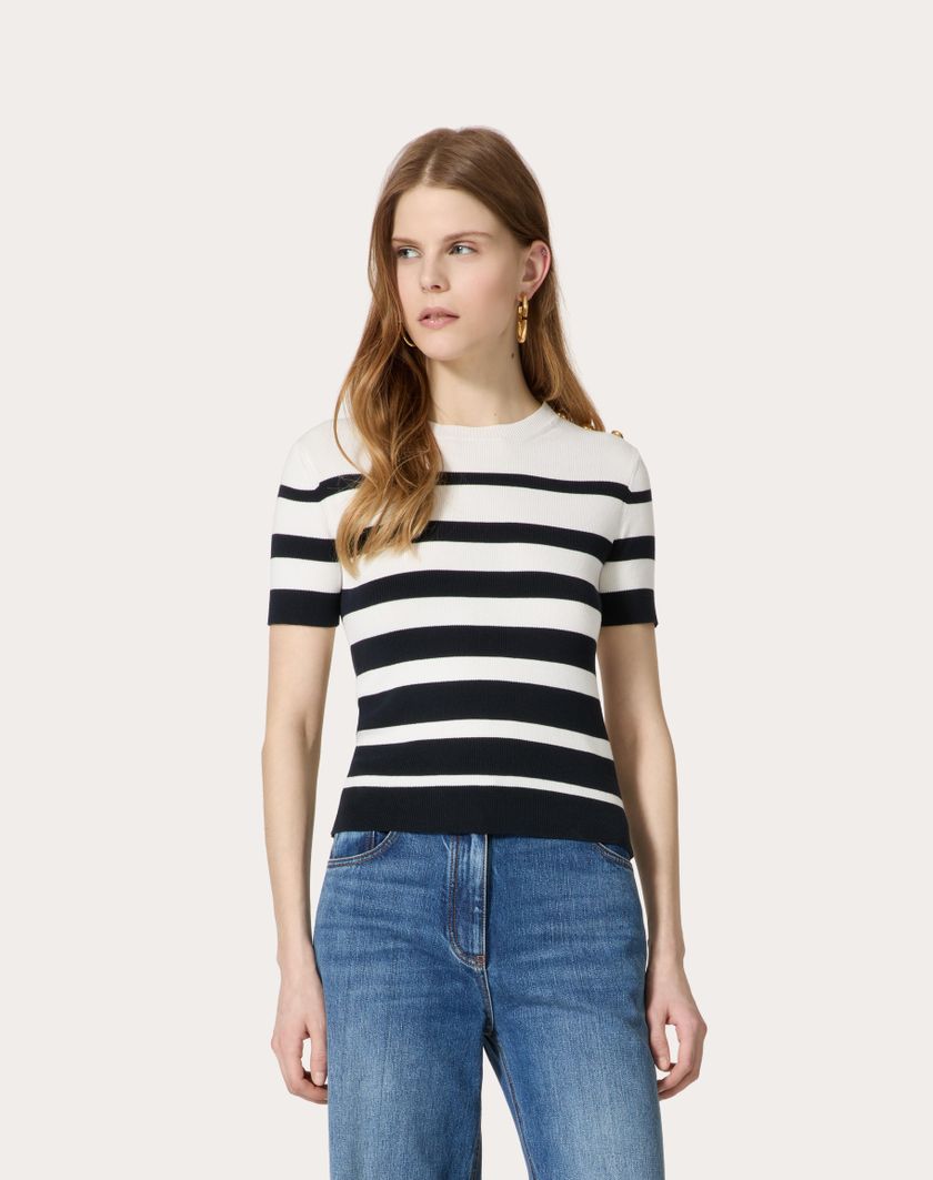 Valentino Handbags Maglia In Cotone per Donna in Navy/avorio | Valentino IT Only for today