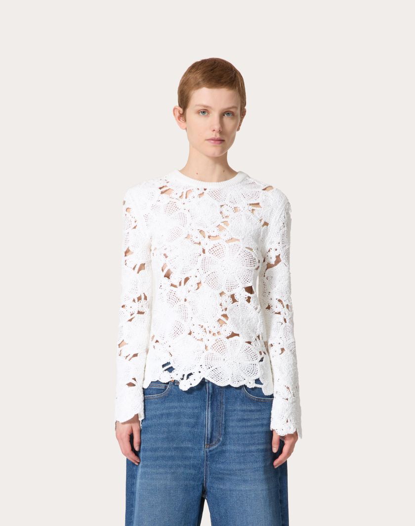 Valentino Handbags Maglia In Cotone Ricamata per Donna in Avorio | Valentino IT Fino al 55% di sconto