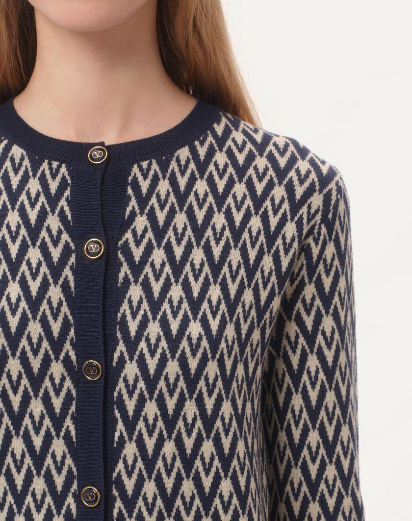 Valentino Handbags Cardigan In Lana Jacquard Toute La V per Donna in Crema/navy | Valentino IT Discount Store per i nuovi prodotti