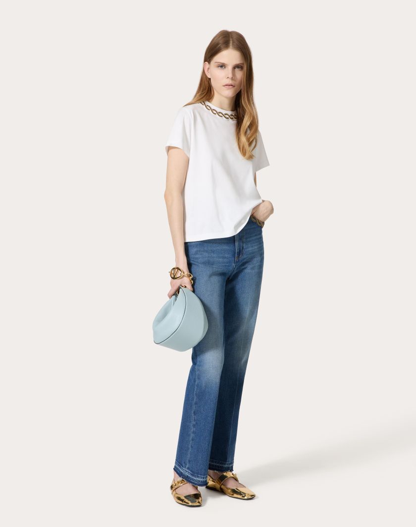 Valentino Handbags Pantaloni In Blu Medio Con Riserva Ricamati per Donna in Denim | Valentino IT 50% di sconto con spedizione gratuita