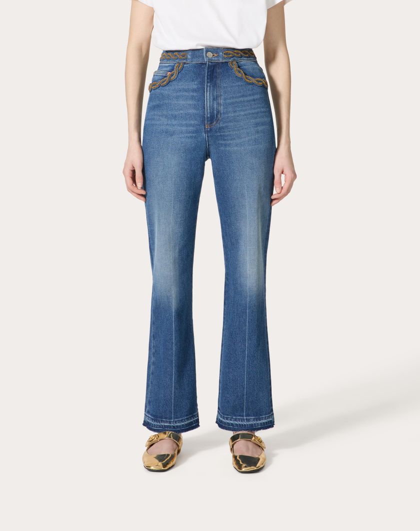 Valentino Handbags Pantaloni In Blu Medio Con Riserva Ricamati per Donna in Denim | Valentino IT 50% di sconto con spedizione gratuita