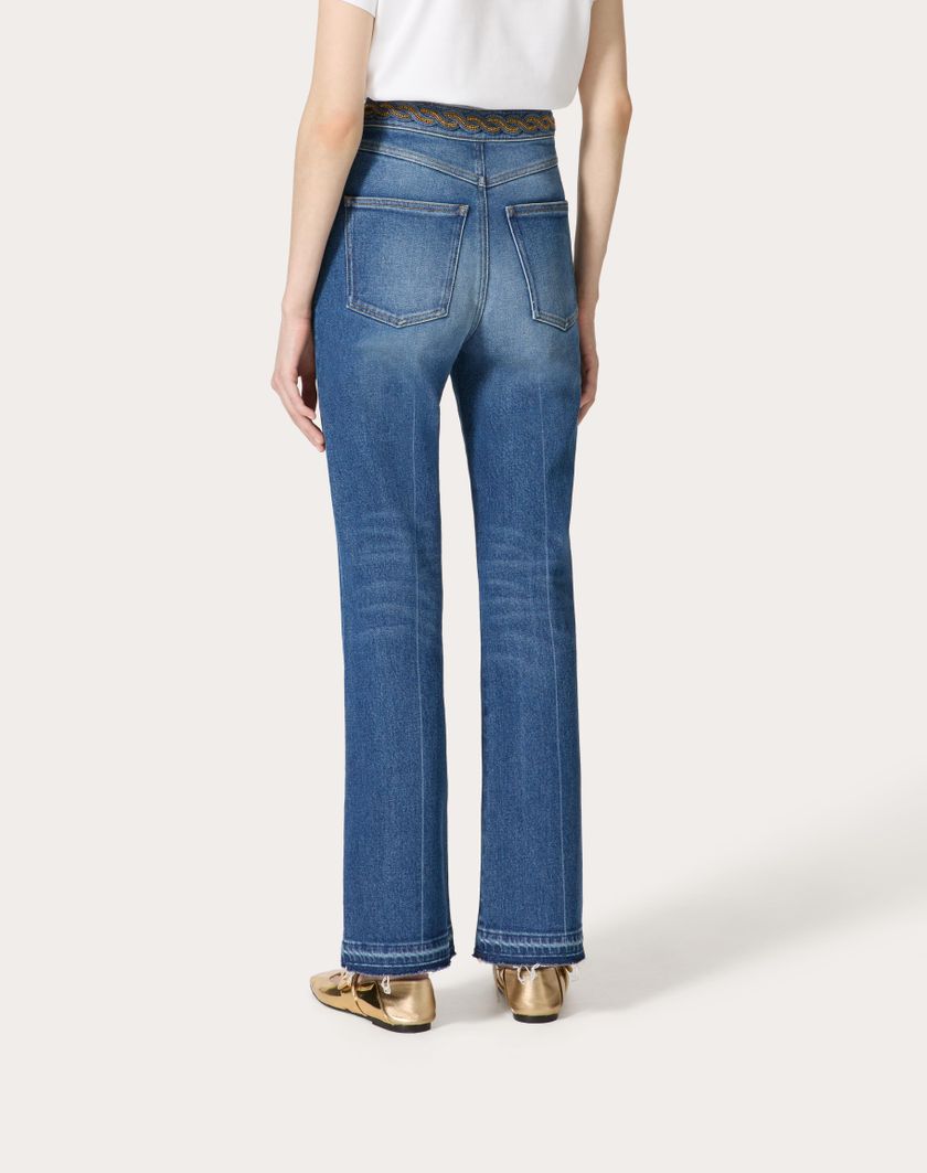 Valentino Handbags Pantaloni In Blu Medio Con Riserva Ricamati per Donna in Denim | Valentino IT 50% di sconto con spedizione gratuita