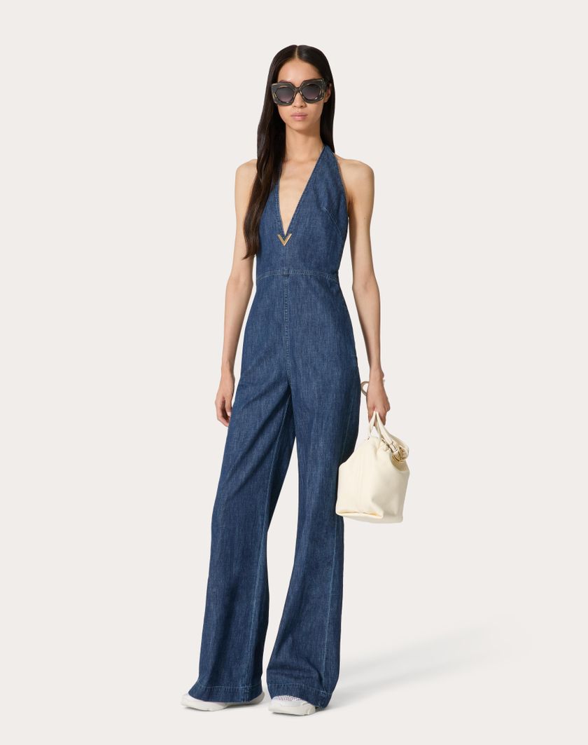Valentino Handbags Tuta In Chambray Denim per Donna in Denim | Valentino IT Officina