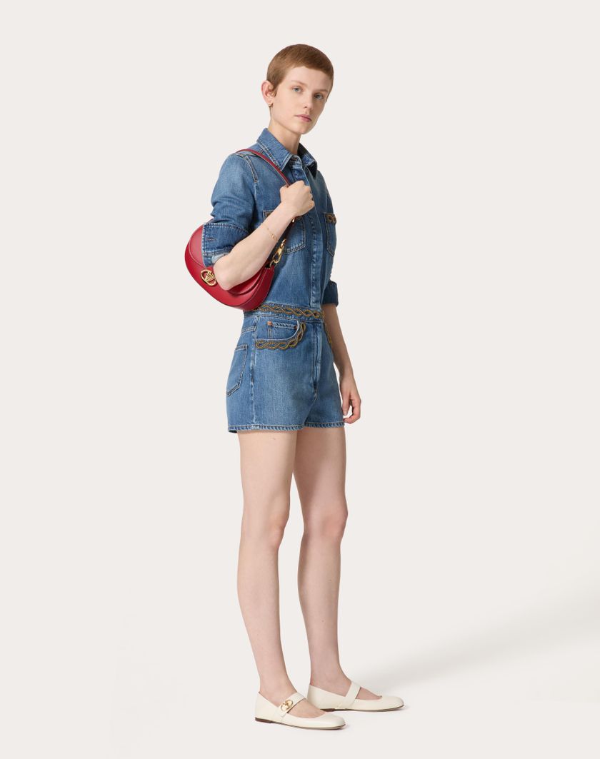 Valentino Handbags Tuta In Denim Blu Medio Ricamata per Donna in Denim | Valentino IT Limitato a 3 giorni