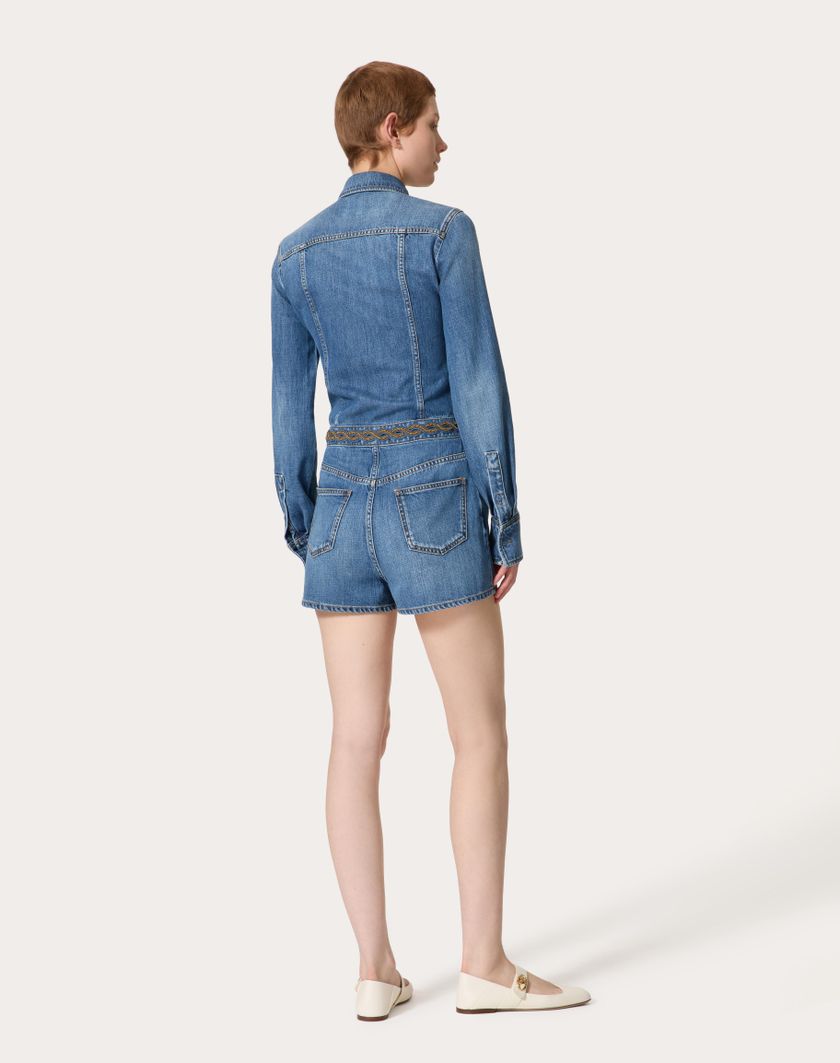Valentino Handbags Tuta In Denim Blu Medio Ricamata per Donna in Denim | Valentino IT Limitato a 3 giorni