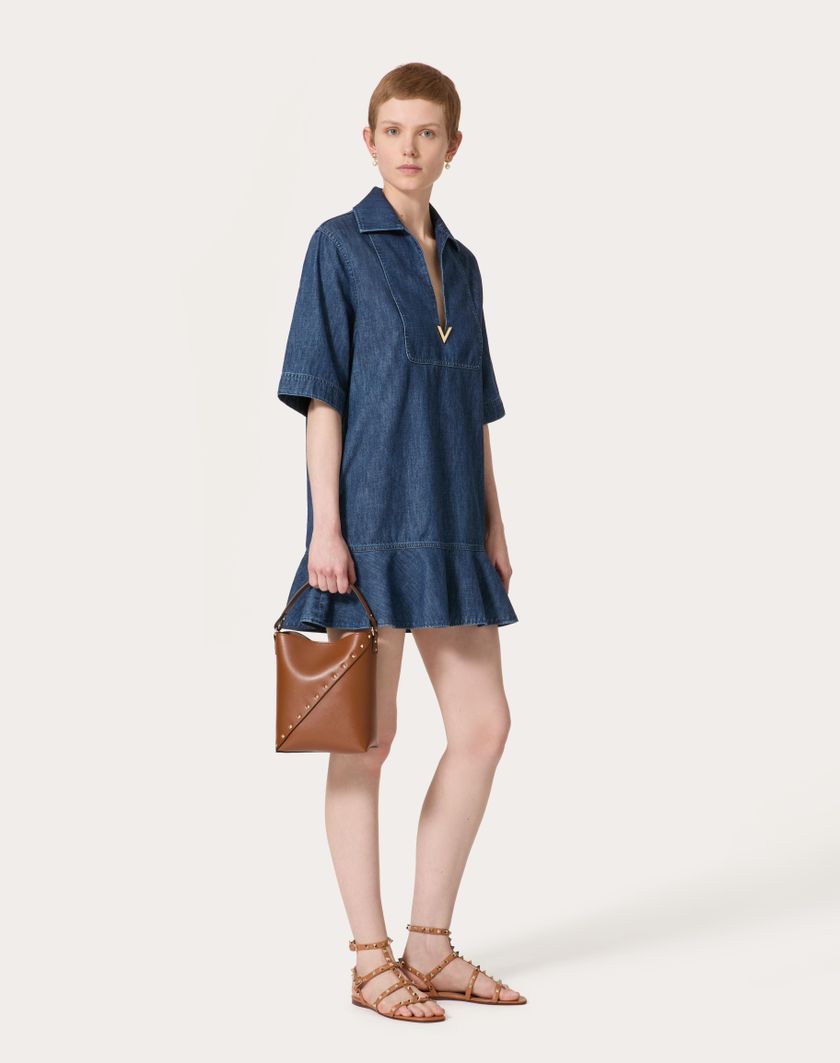 Valentino Handbags Abito Corto In Chambray Denim per Donna in Denim | Valentino IT Esporta salva