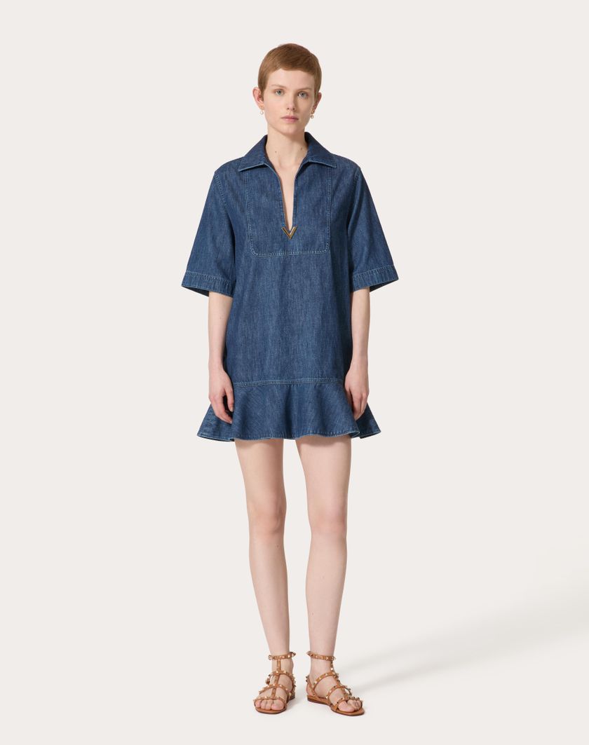 Valentino Handbags Abito Corto In Chambray Denim per Donna in Denim | Valentino IT Esporta salva