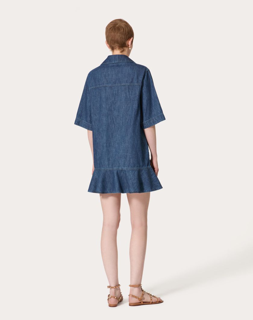 Valentino Handbags Abito Corto In Chambray Denim per Donna in Denim | Valentino IT Esporta salva