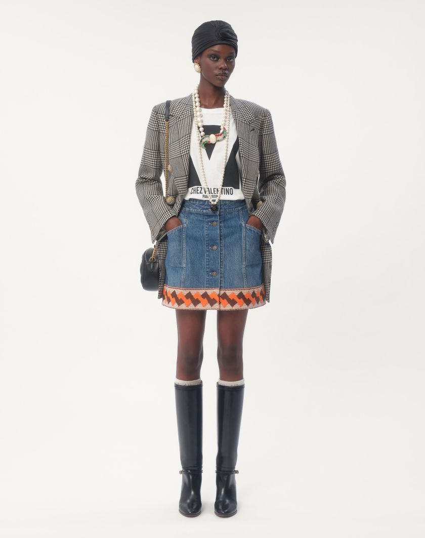 Valentino Handbags Gonna In Denim Con Bordi In Jacquard per Donna in Denim | Valentino IT In vendita