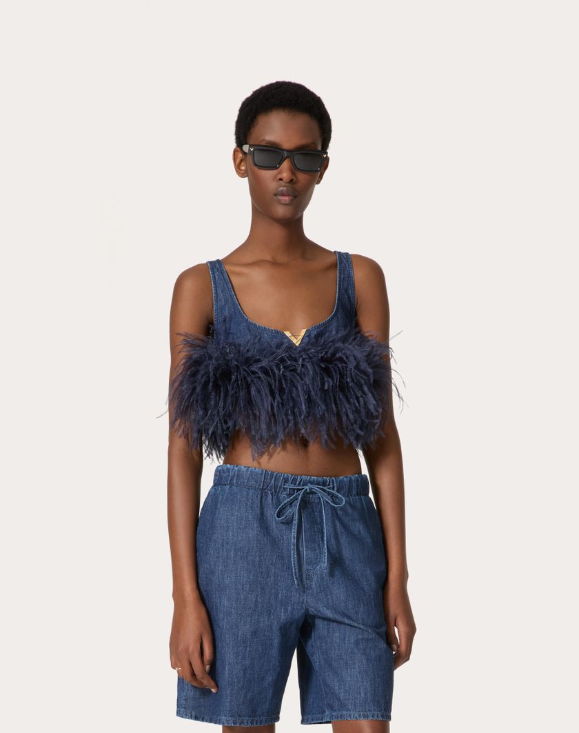 Valentino Handbags Top In Chambray Denim per Donna in Denim | Valentino IT Sconti questo mese