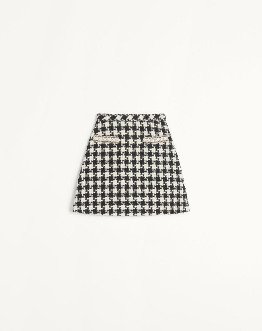 Valentino Handbags Gonna In Damier Light Tweed Ricamata per Donna in Avorio/nero | Valentino IT In Linea