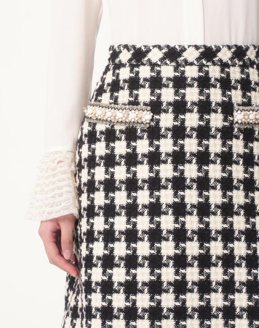 Valentino Handbags Gonna In Damier Light Tweed Ricamata per Donna in Avorio/nero | Valentino IT In Linea