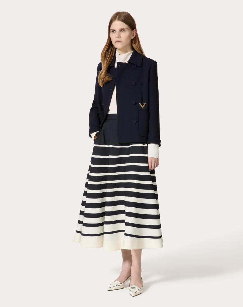 Valentino Handbags Gonna Midi In Crepe Couture Valentino Roomview per Donna in Avorio/navy | Valentino IT Soddisfazione Garantita