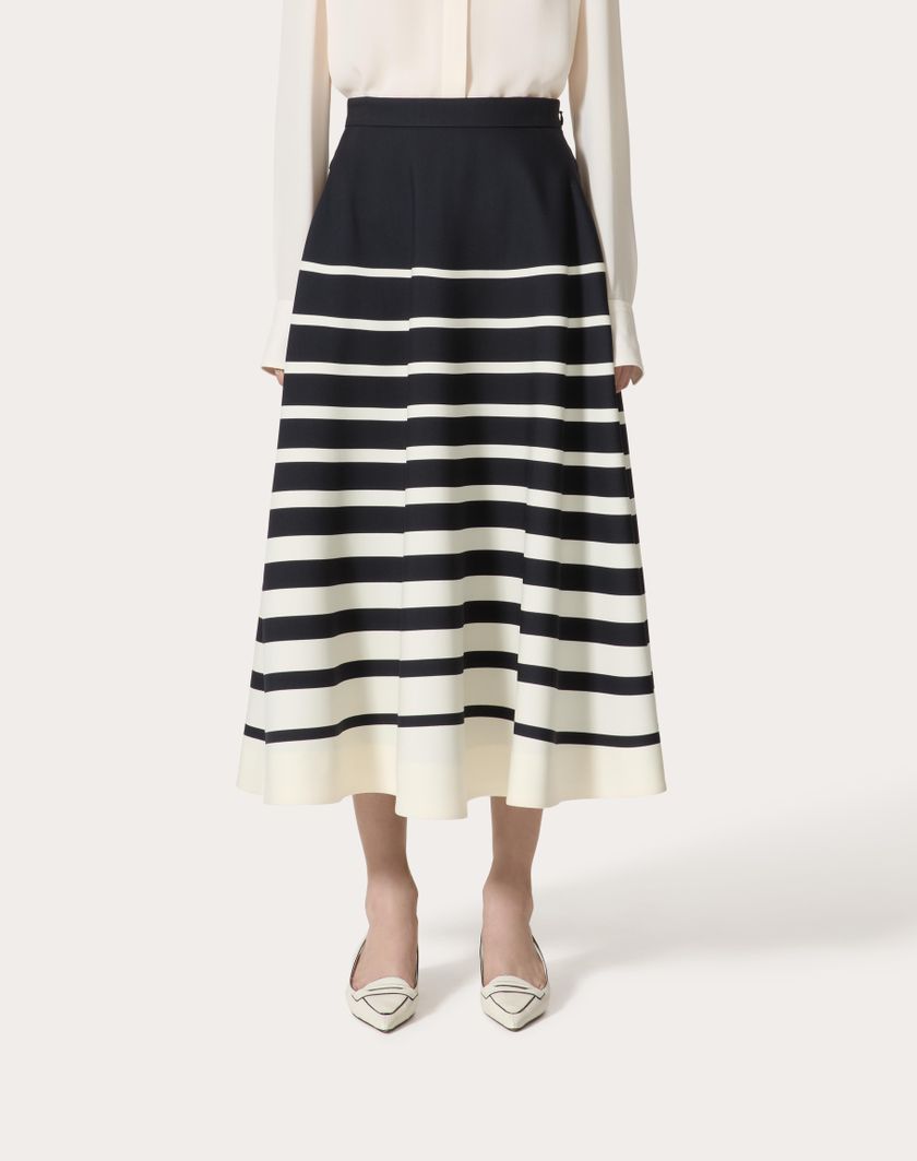 Valentino Handbags Gonna Midi In Crepe Couture Valentino Roomview per Donna in Avorio/navy | Valentino IT Soddisfazione Garantita