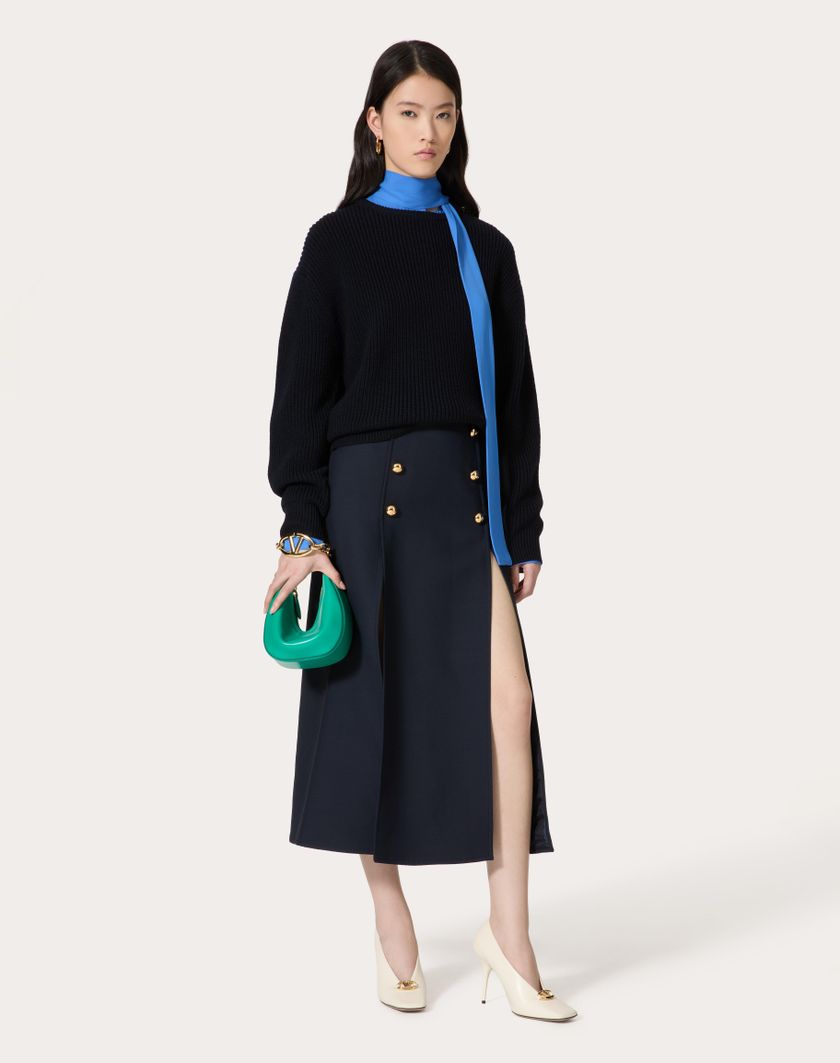 Valentino Handbags Gonna Midi In Crepe Couture per Donna in Navy | Valentino IT Negozi Online