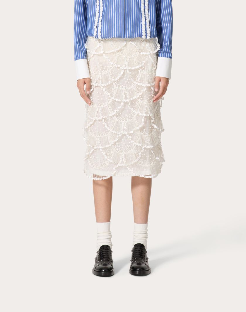 Valentino Handbags Gonna In Tulle Illusione Ricamata per Donna in Avorio | Valentino IT Consegna Veloce