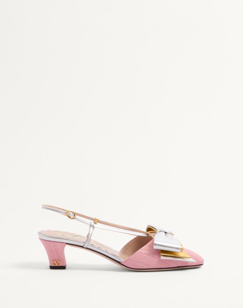 Valentino Handbags Décolleté Slingback Bowow In Tessuto Moirè 45mm per Donna in Rosa/silver | Valentino IT Sconto