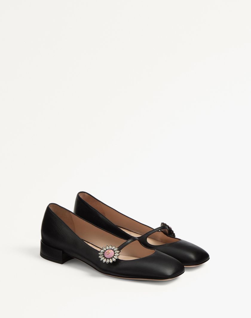 Valentino Handbags Ballerina Mary-jane Preshoes In Capretto Con Bottone Gioiello 20mm per Donna in Avorio/crystal/turchese | Valentino IT Outlet