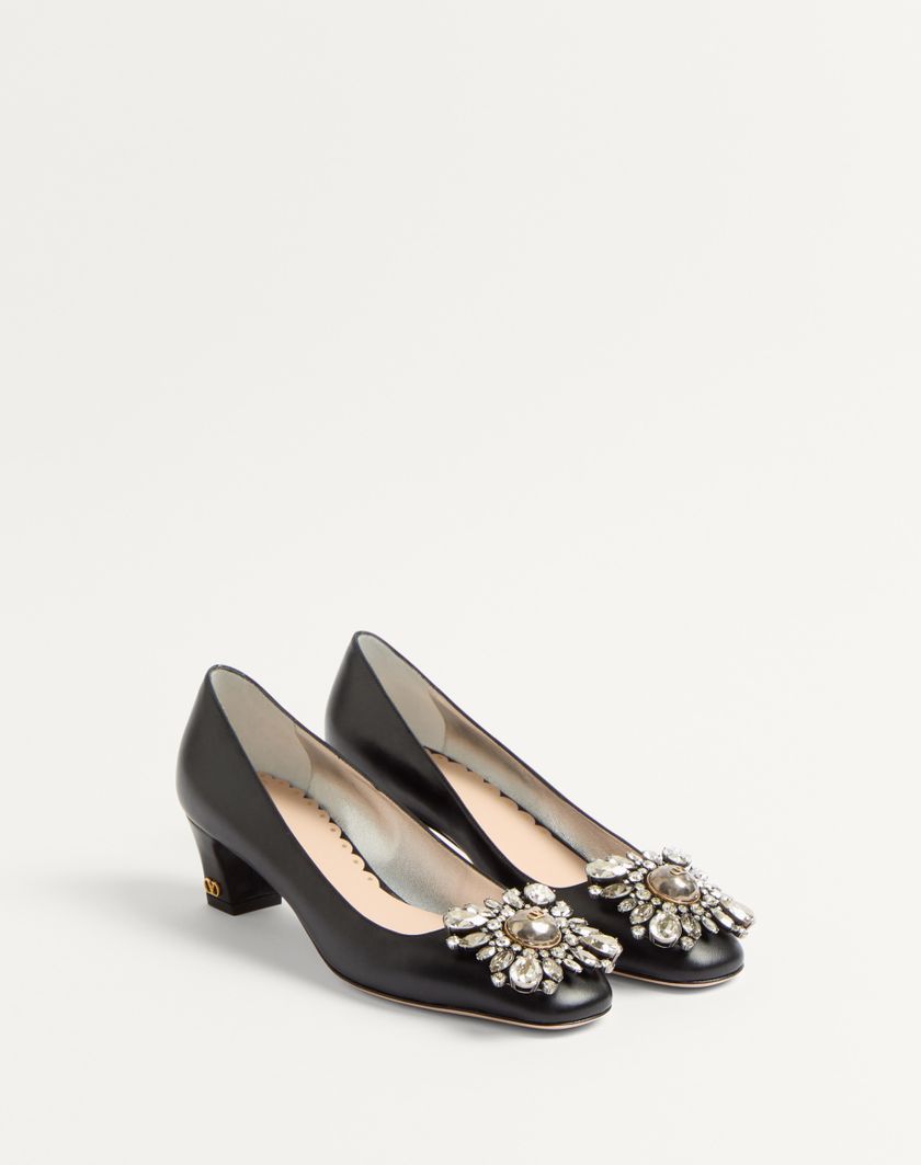Valentino Handbags Décolleté Preshoes In Capretto Con Cristalli 45mm per Donna in Nero/silver | Valentino IT Saldi