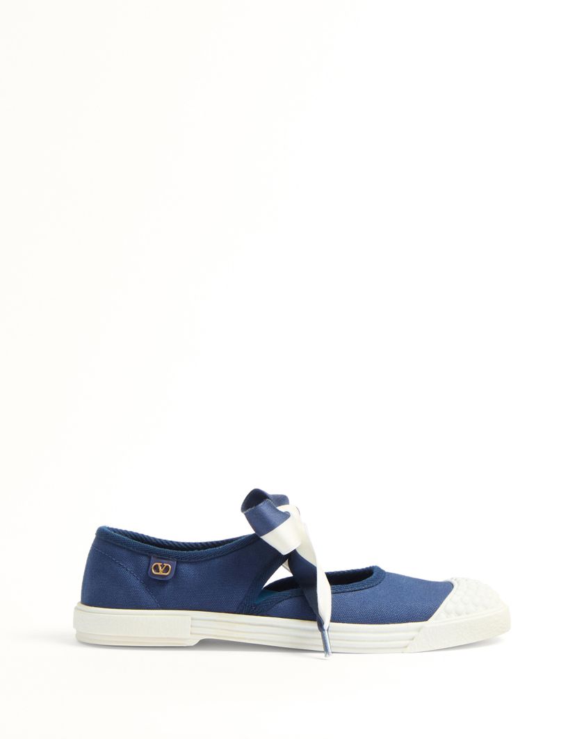 Valentino Handbags Sneaker Ballerina Bay By Bay In Canvas per Donna in Blu/avorio | Valentino IT Saldi Di Fabbrica