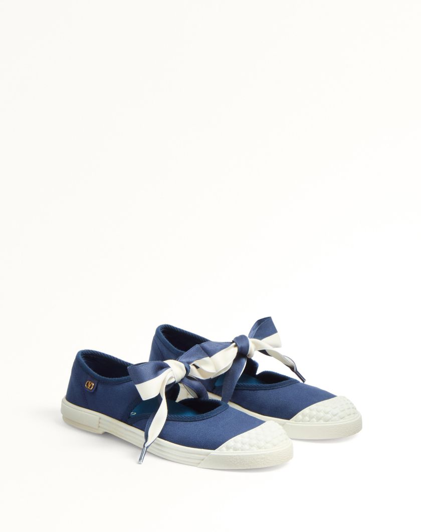 Valentino Handbags Sneaker Ballerina Bay By Bay In Canvas per Donna in Blu/avorio | Valentino IT Saldi Di Fabbrica