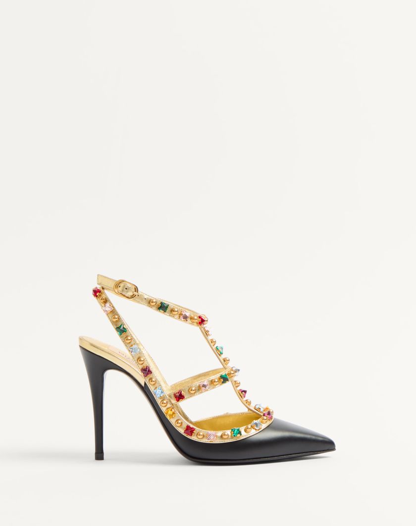 Valentino Handbags Décolleté Rockstud In Vitello Con Cabochon E Cristalli 100mm per Donna in Nero/antique Brass | Valentino IT Fornitura limitata
