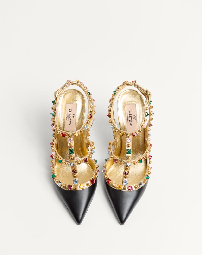 Valentino Handbags Décolleté Rockstud In Vitello Con Cabochon E Cristalli 100mm per Donna in Nero/antique Brass | Valentino IT Fornitura limitata