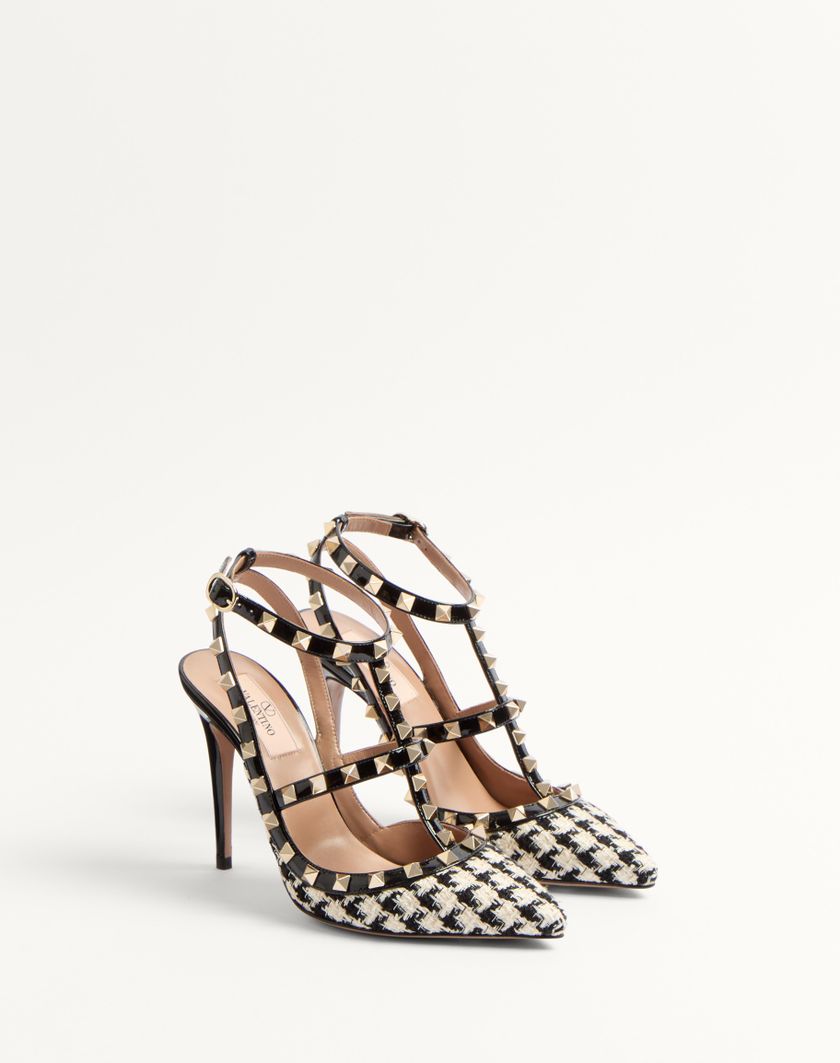 Valentino Handbags Décolleté Rockstud In Tessuto Pied-de-poule 100mm per Donna in Avorio/nero | Valentino IT Shopping online