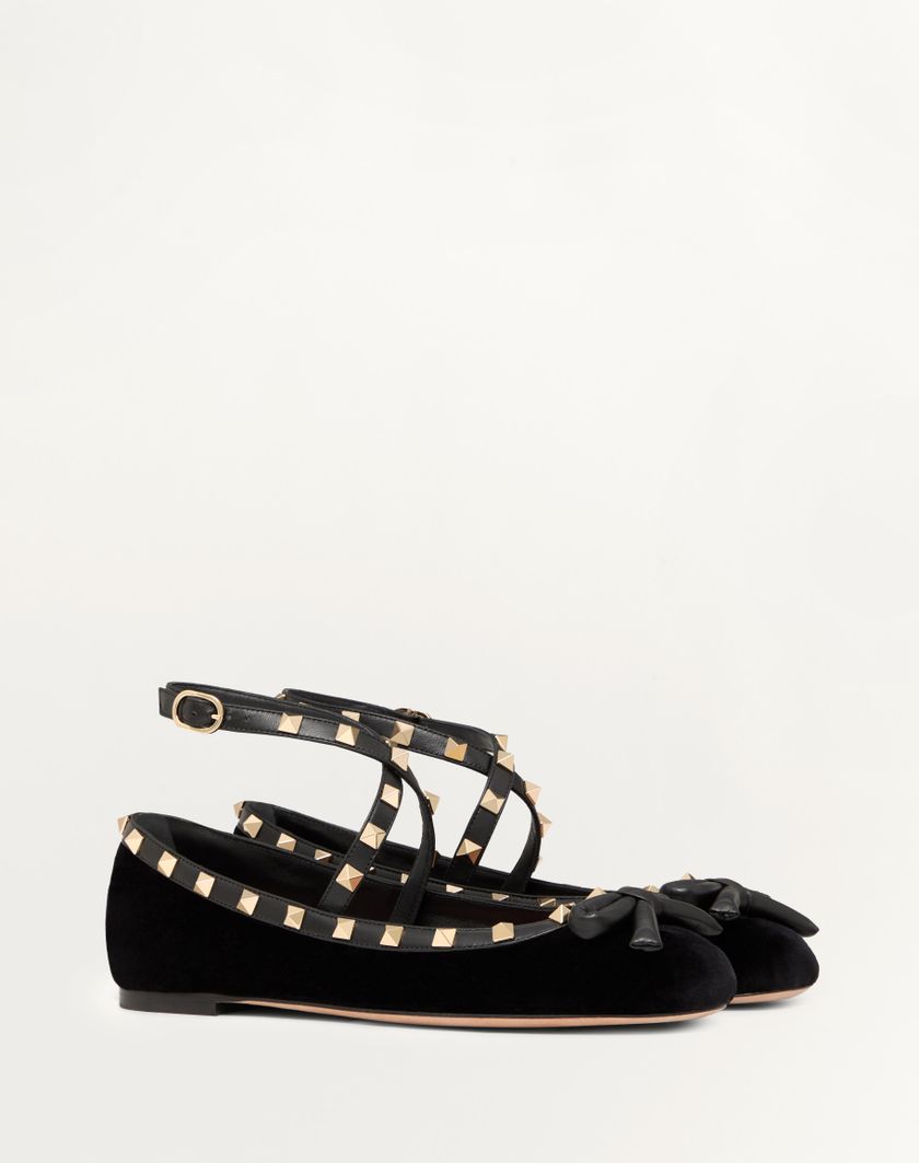 Valentino Handbags Ballerina Rockstud In Velluto per Donna in Lip | Valentino IT Offerta Anniversario