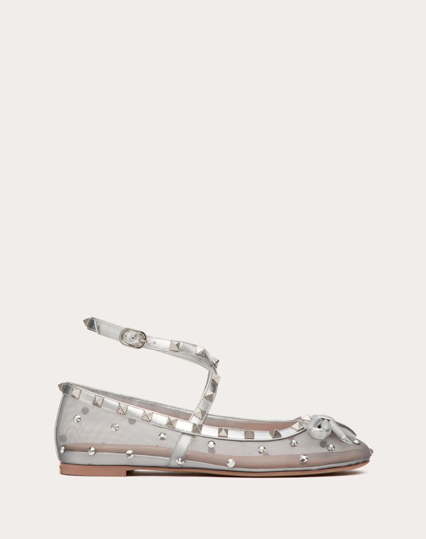 Valentino Handbags Ballerina Rockstud In Rete Con Cristalli per Donna in Pastel Grey/silver | Valentino IT Smaltimento dello stoccaggio