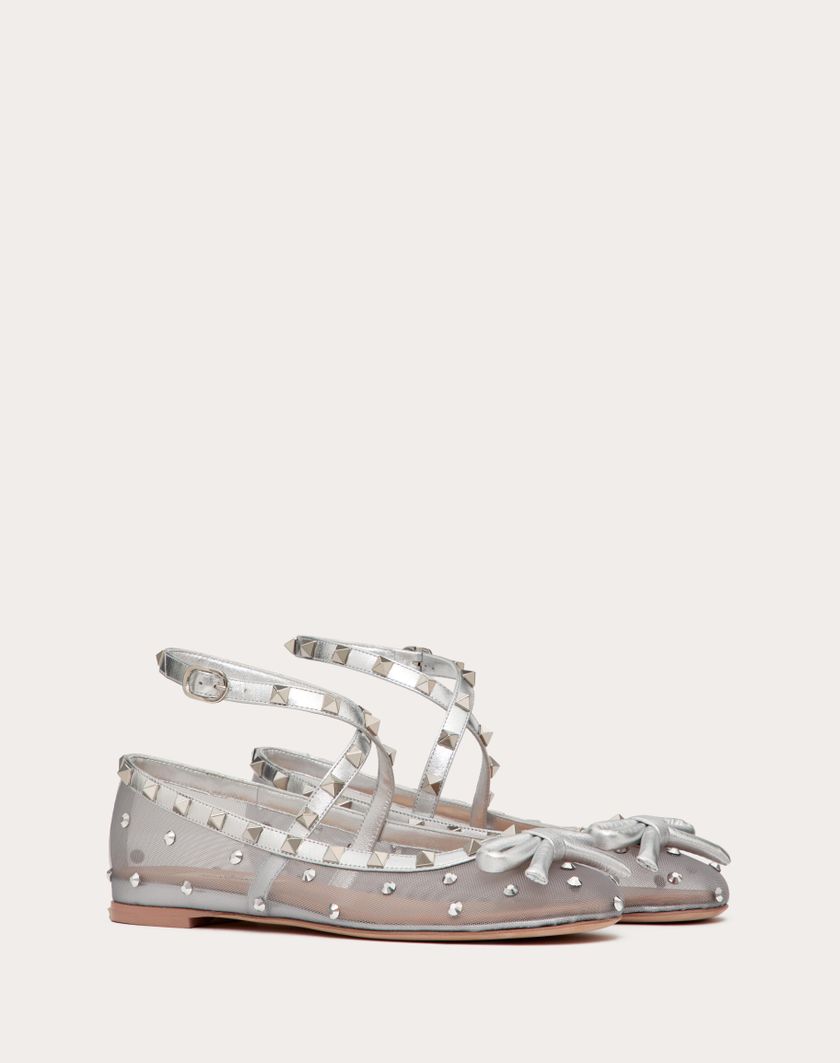 Valentino Handbags Ballerina Rockstud In Rete Con Cristalli per Donna in Pastel Grey/silver | Valentino IT Smaltimento dello stoccaggio
