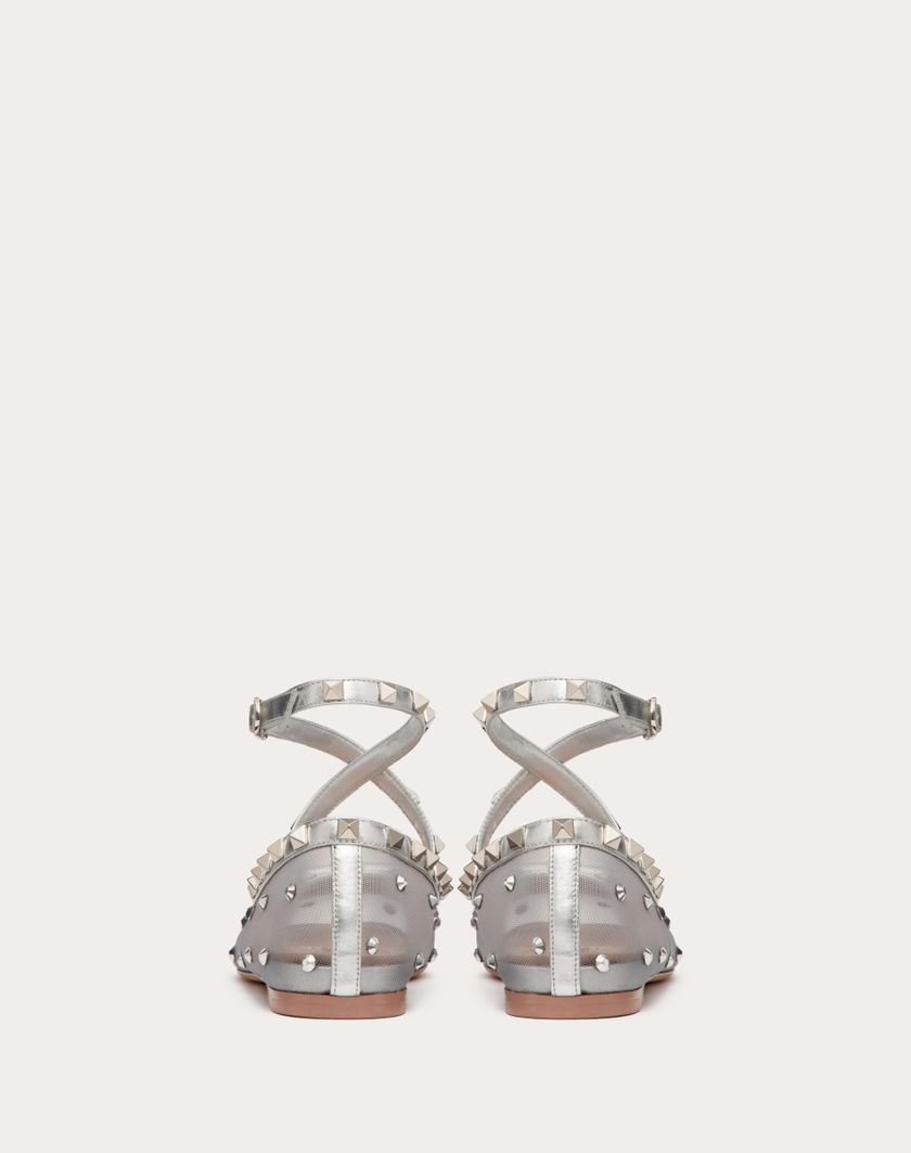 Valentino Handbags Ballerina Rockstud In Rete Con Cristalli per Donna in Pastel Grey/silver | Valentino IT Smaltimento dello stoccaggio