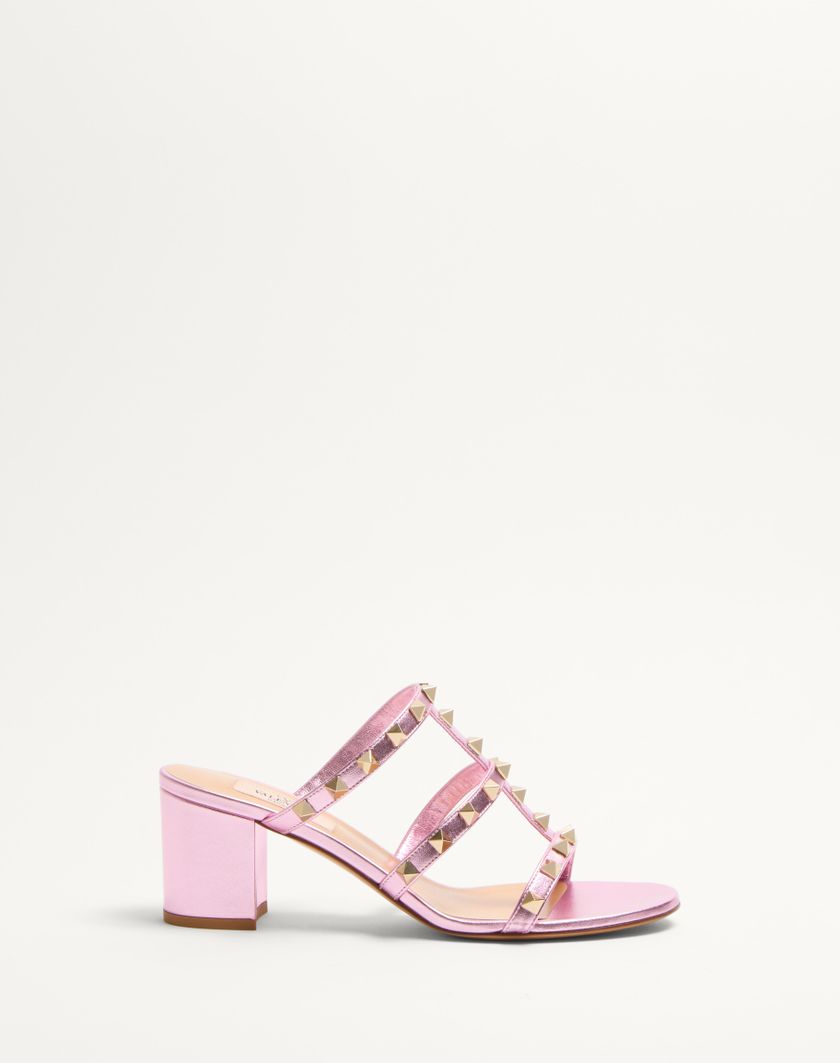 Valentino Handbags Sandalo Slide Rockstud In Nappa Laminata 60mm per Donna in Giacinto | Valentino IT Offerta migliore