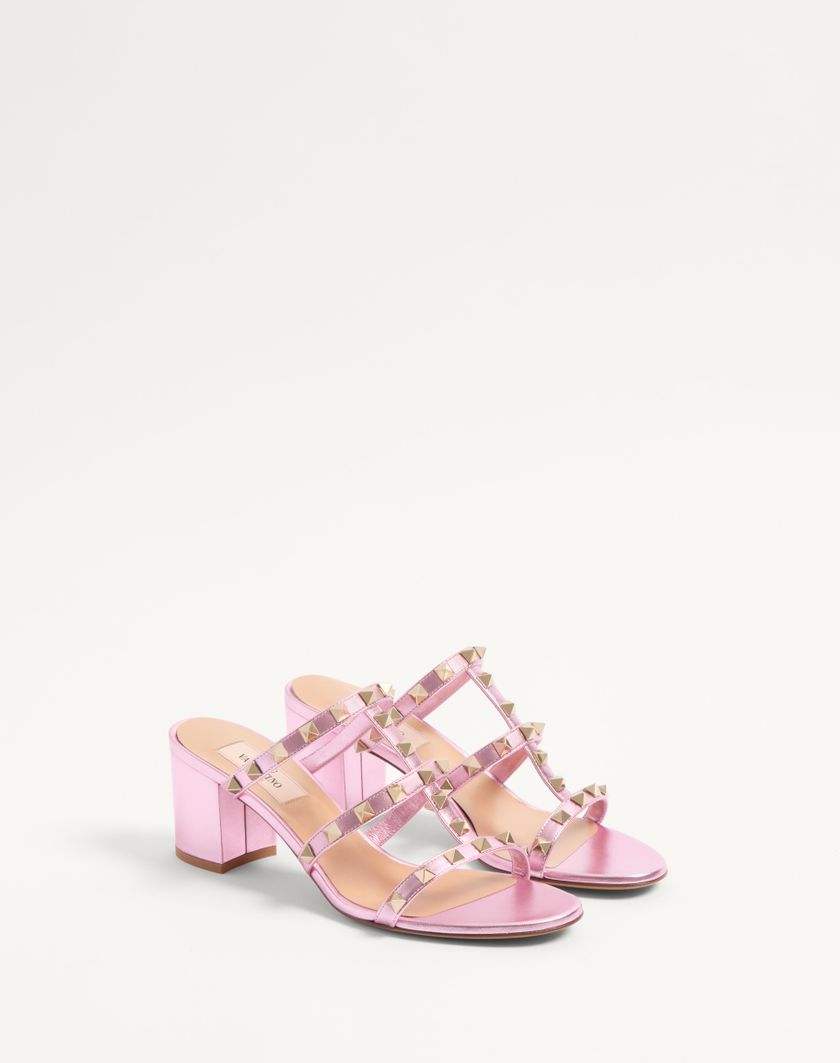 Valentino Handbags Sandalo Slide Rockstud In Nappa Laminata 60mm per Donna in Giacinto | Valentino IT Offerta migliore