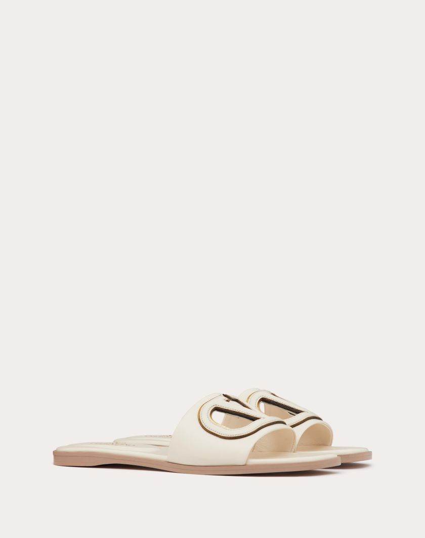 Valentino Handbags Sandalo Slide Vlogo Cut-out In Vitello per Donna in Avorio/antique Brass | Valentino IT Offerte stagionali