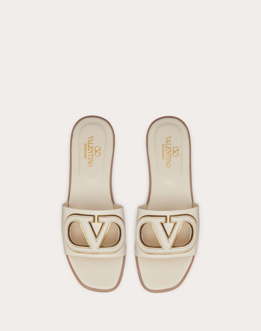 Valentino Handbags Sandalo Slide Vlogo Cut-out In Vitello per Donna in Avorio/antique Brass | Valentino IT Offerte stagionali