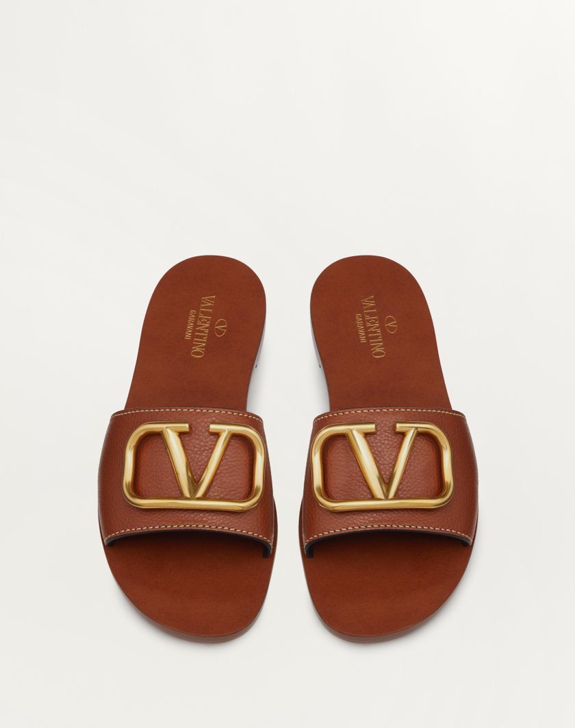 Valentino Handbags Sandalo Slider Vlogo Signature In Vacchetta Granata Con Accessorio per Donna in Cuoio | Valentino IT Enormi risparmi
