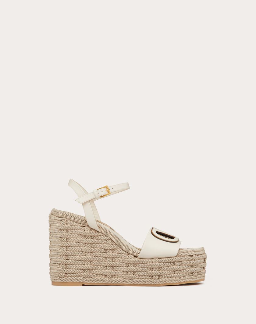 Valentino Handbags Sandalo Zeppa Vlogo Cut-out In Vitello 110mm per Donna in Avorio/antique Brass | Valentino IT Offerta settimanale